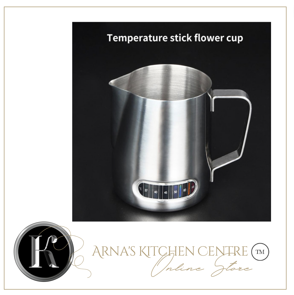 Coffee Milk Frothing Jug x2 Sizes - Stainless Steel - Temperature Gauge