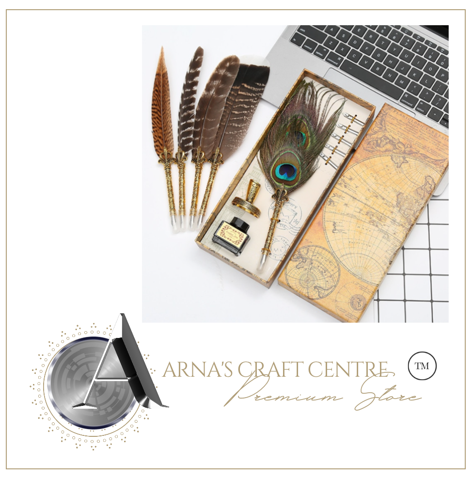 Natural Peacock Feather Dip Pen Boxed Set