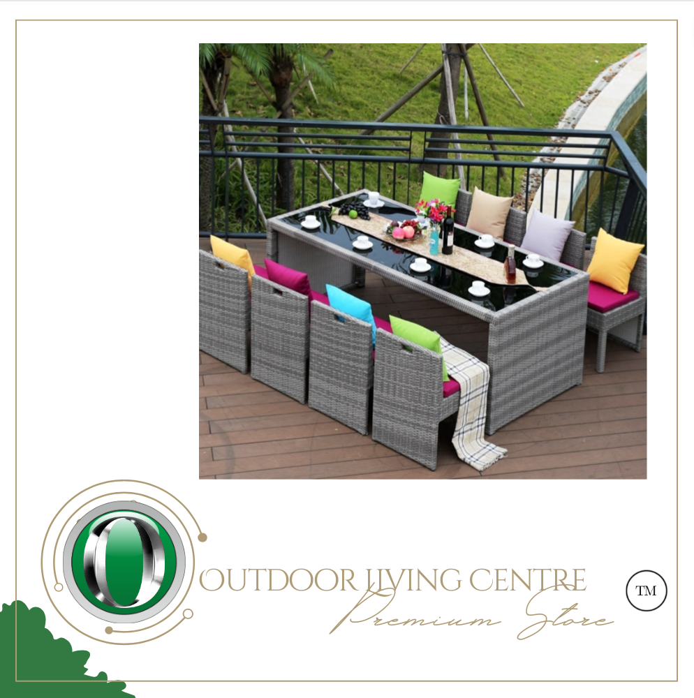Luxury Plus Furniture - Minimalist Rattan 8 Chairs + Table (Balcony, Patio, Courtyard)