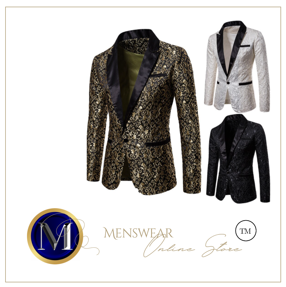 Mens Luxury Gold Jacquard Blazer Patchwork Jacket - Many Colours & Sizes
