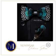 Load image into Gallery viewer, Luxury - Mens Natural Bird Feather Exquisite Hand Made Bow Tie Brooch Pin Gift Box Set
