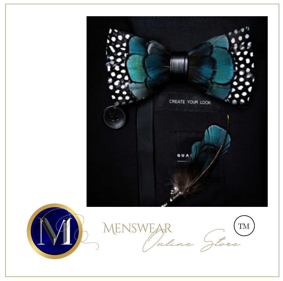 Luxury - Mens Natural Bird Feather Exquisite Hand Made Bow Tie Brooch Pin Gift Box Set
