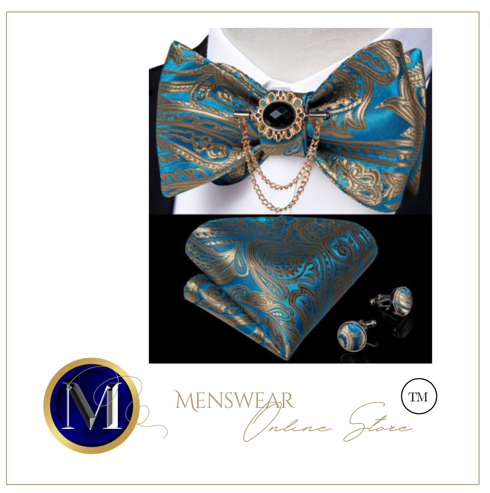 Designer Business Silk Bow Tie Brooch Pin Set - Many Colours