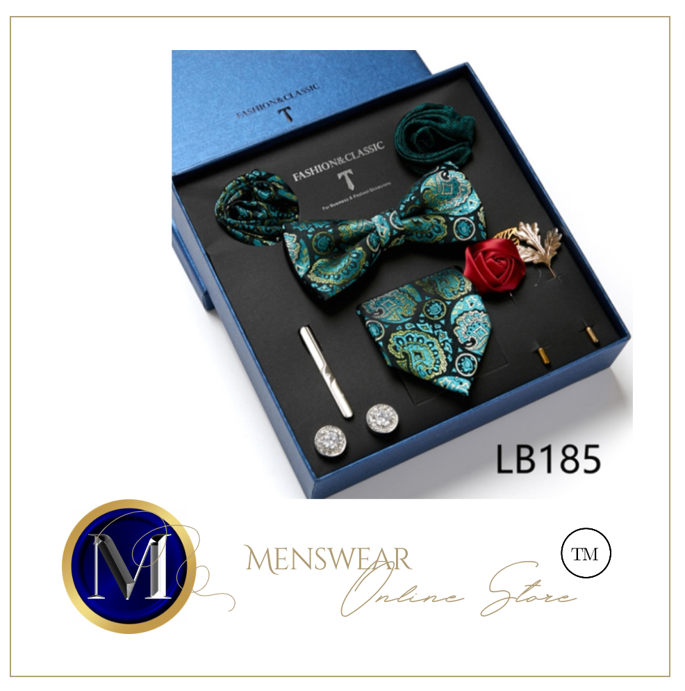 Luxury Mens Silk Bow Tie & Clips Lapel Pin Cufflinks Set - Gift Boxed - Many Colours