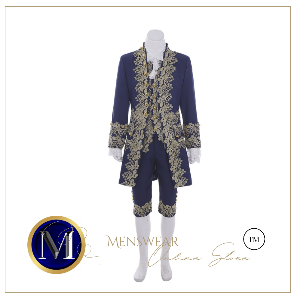 Mens Unisex Cosplay Legend 18th Century Dark Blue Uniform Marie Antoinette Rococo Costume Suit