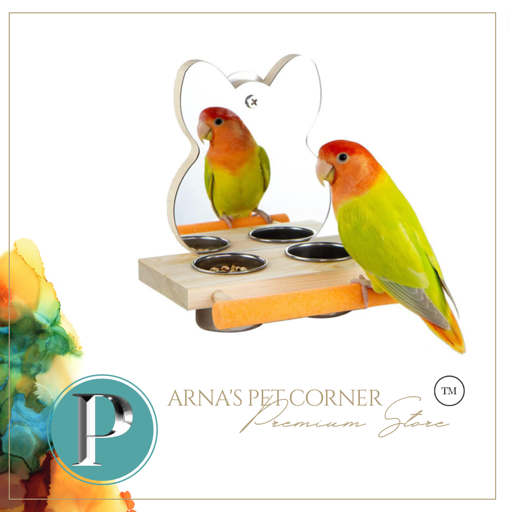 Birds - Parrots Mirror with Feeder Cups