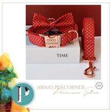 Load image into Gallery viewer, Luxury Pet Leash Engraved Name ID Tag + Collar + Bow - Free Engraving Personalise (all Sizes)
