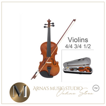 Load image into Gallery viewer, 4/4 3/4 1/2 1/8 Acoustic Violin - Natural / Black Fiddle with Case + Bow + Rosin
