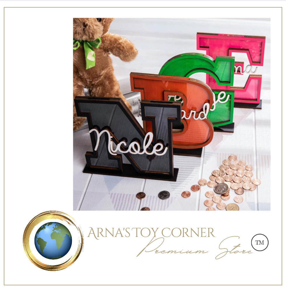 Child's Room - Piggy Bank Letters Alphabet/Name - Wooden Name Art - Customise Name) Wall Feature or Book Shelf