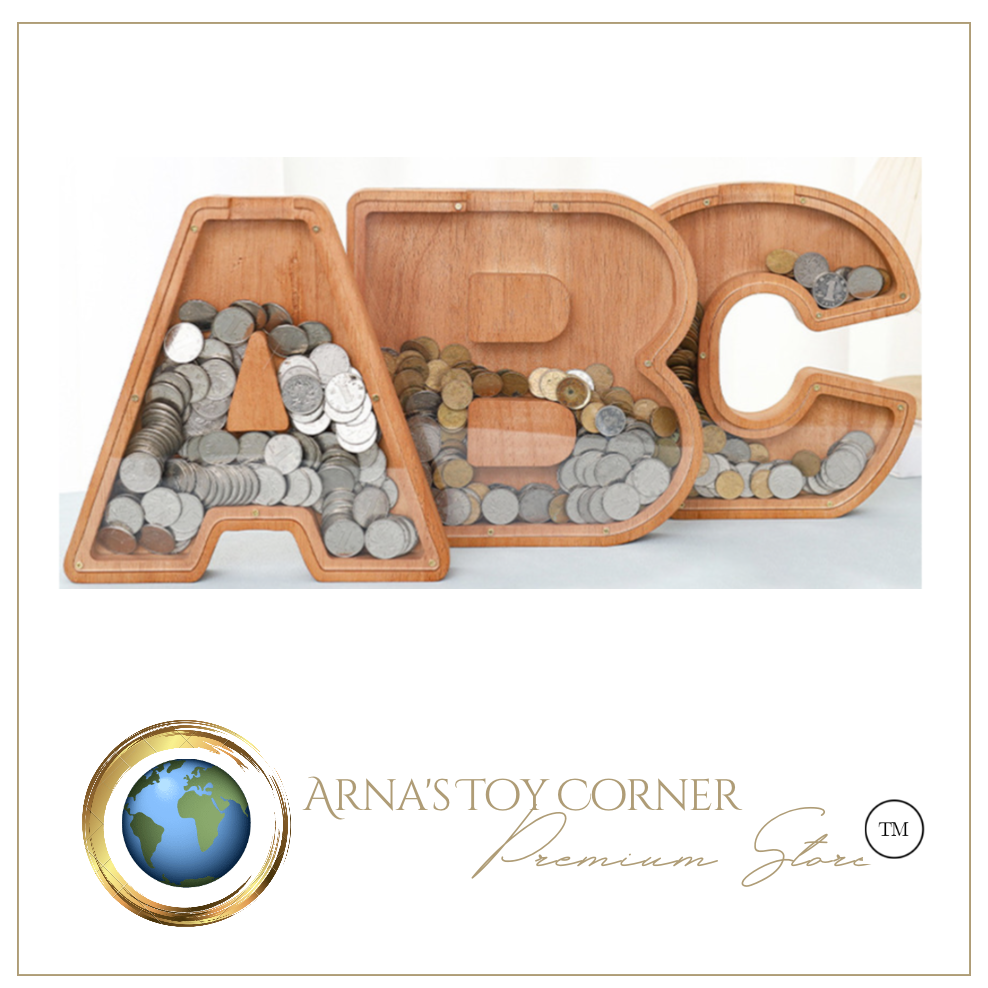 Child's Room - Piggy Bank Letters Alphabet - Wooden Name Art (5 Letters to Customise Name) Wall Feature or Book Shelf