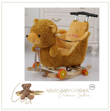 Load image into Gallery viewer, Child Rocking Horse/Chair, Plush/Solid Wood, Many Styles with Music and Safety Belt - Rocker or on Wheels with Handle to Push
