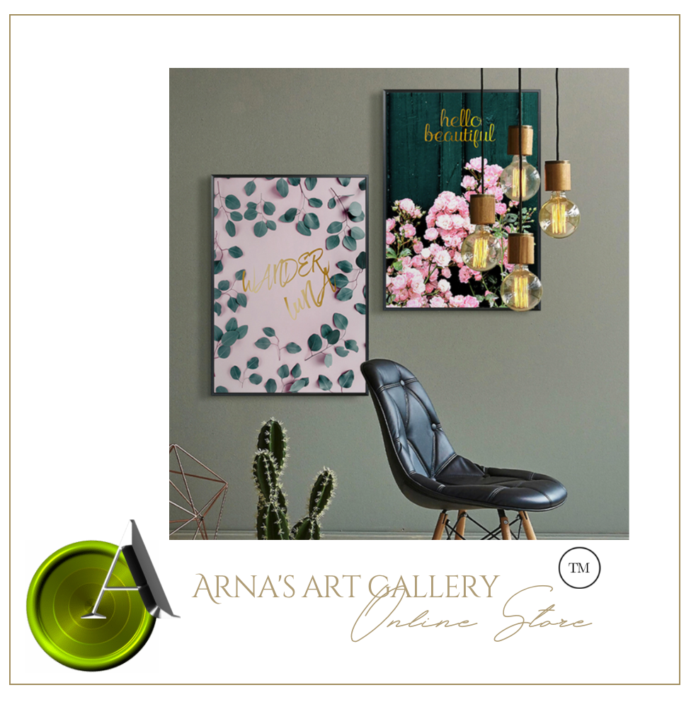 Arna's Luxury Painting Collection - Nordic Wall Art Pink/Green/Gold Painting