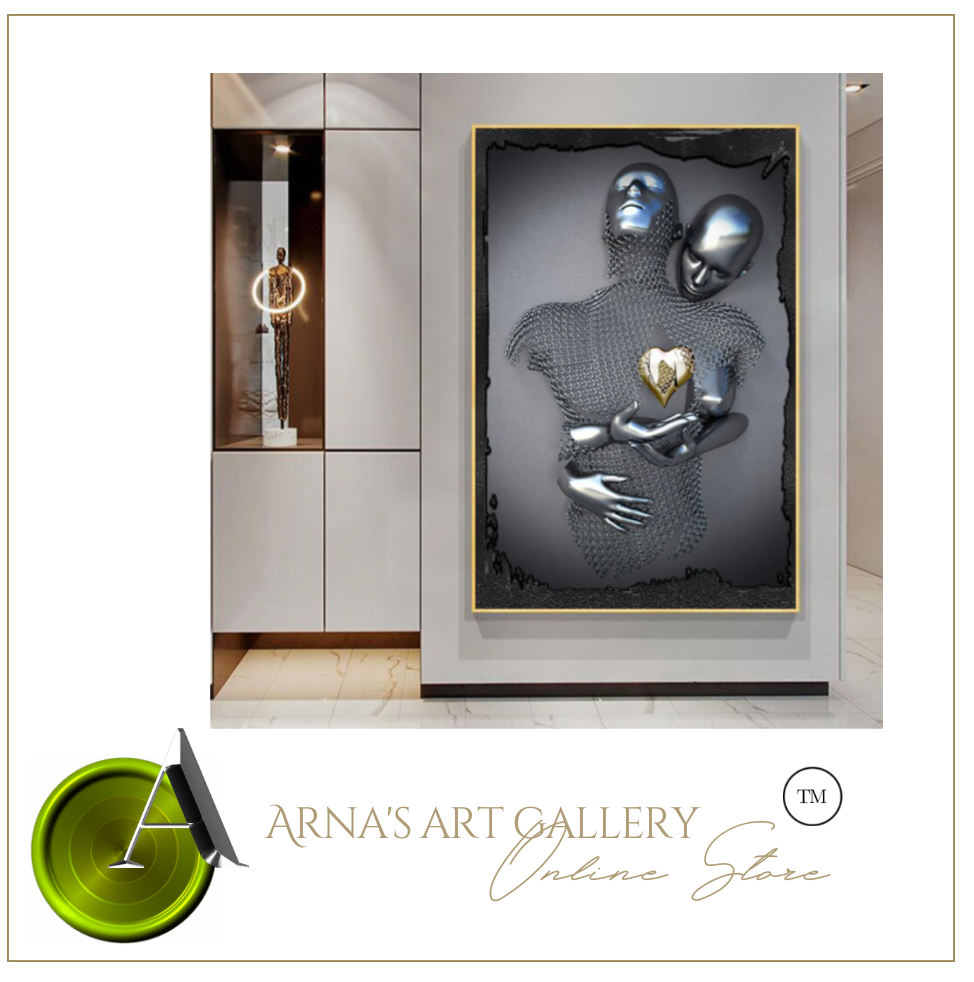Arna's Luxury Painting Collection - Romantic Lover Heart Metal Sculpture Canvas Painting - Many Styles