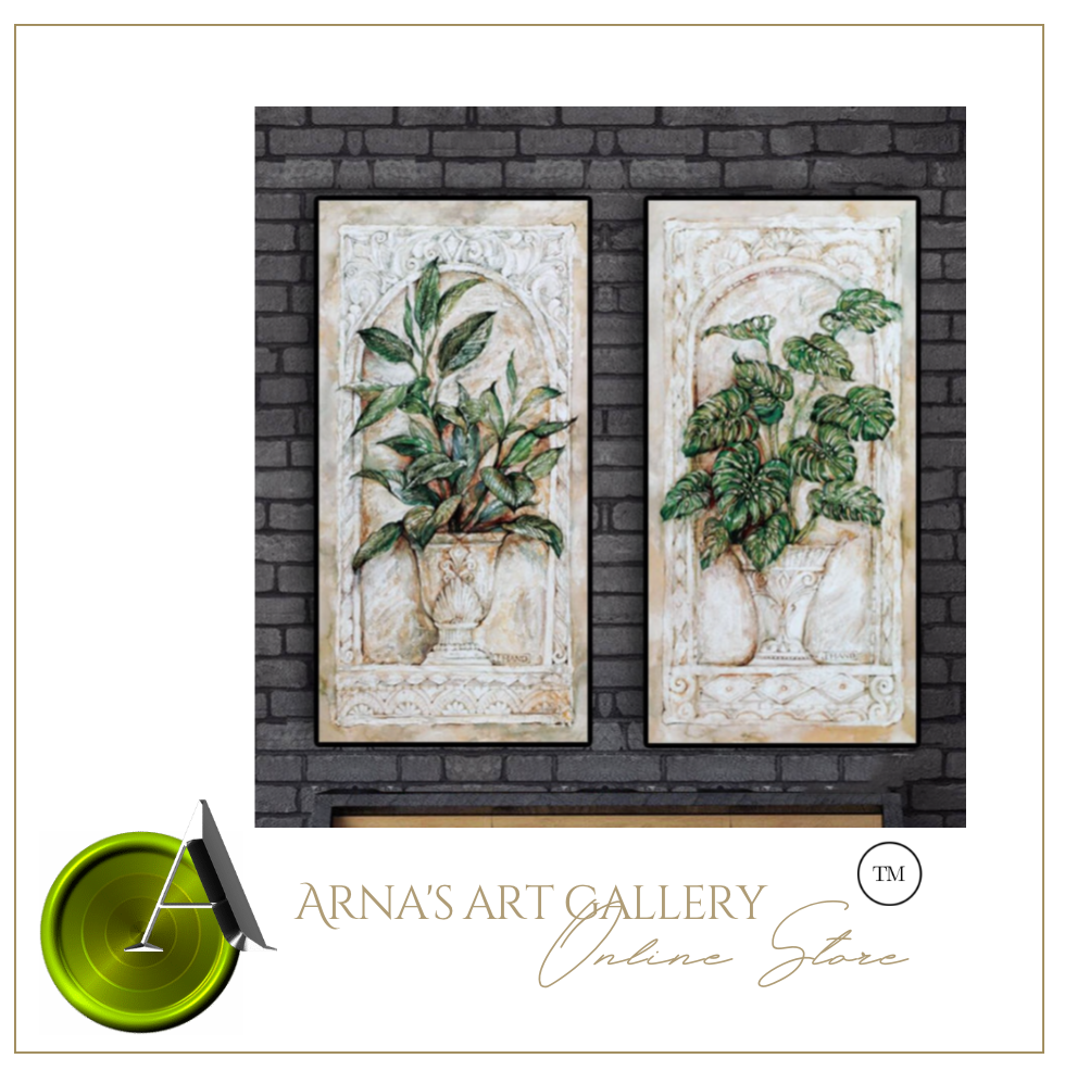 Arna's Luxury Painting Collection - Green Leave Plant Flowerpot Oil Painting - Many Styles