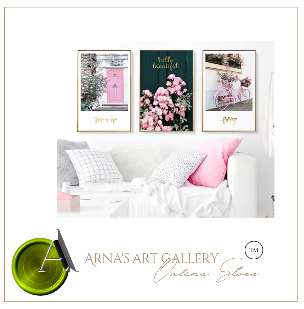 Arna's Luxury Painting Collection - Nordic Wall Art Pink/Green/Gold Painting
