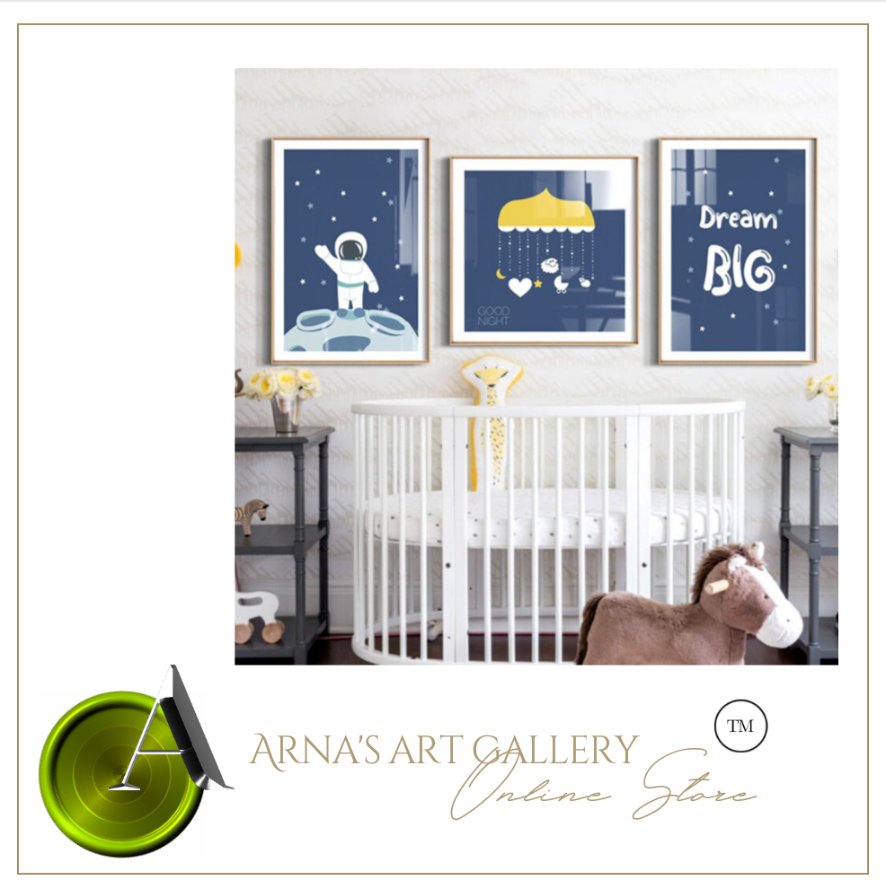 Arna's Luxury Painting Collection - Cartoon Astronaut Planet Rocket English Alphabet Painting