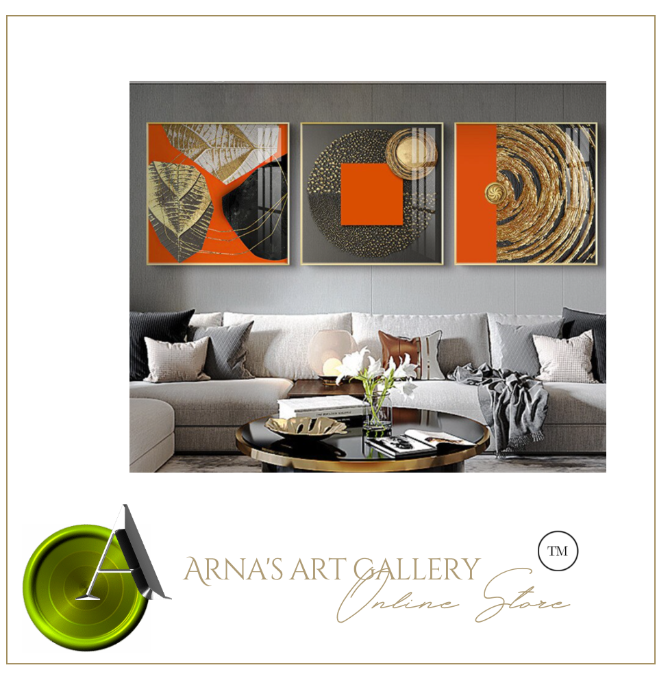 Arna's Luxury Painting Collection - Modern Nordic Abstract Gold Foil Geometry Print Canvas Painting