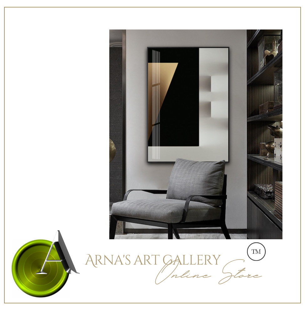 Arna's Luxury Painting Collection - Modern Nordic Black/White/Gold Abstract Geometry Print Canvas Painting