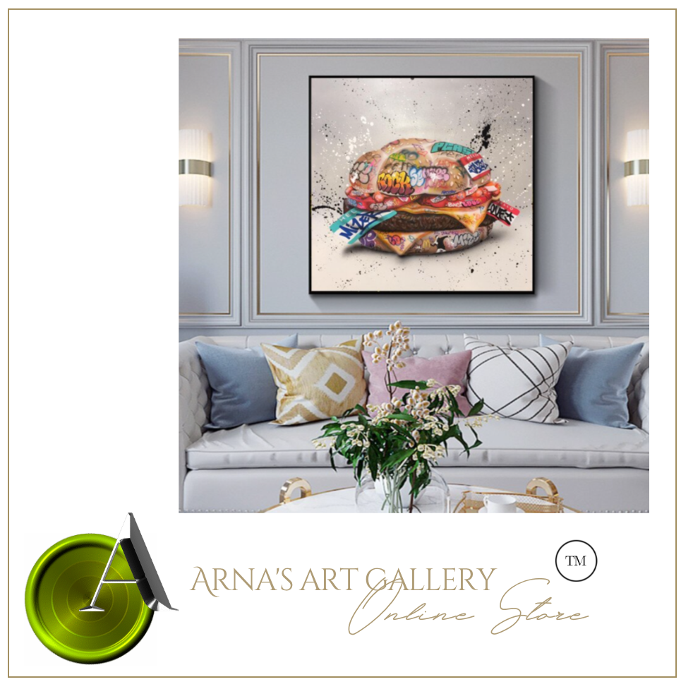 Arna's Luxury Painting Collection - Modern Burger Graffiti Canvas Painting