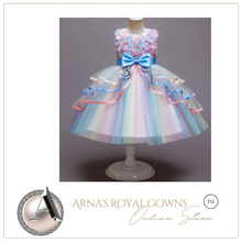 Load image into Gallery viewer, &quot;Arna&quot; Royal Gown Collection - Flower Dresses For Girls Elegant Rainbow Tutu Ball Gown 4-10 Year
