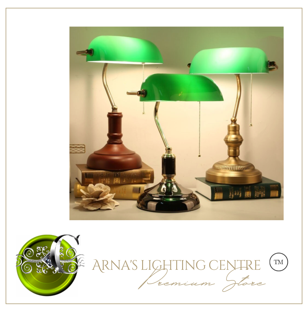 Arna Royal Collection - Nordic Retro Vintage Table Lamps Pull Switch Classical Green Glass Desk Lamp