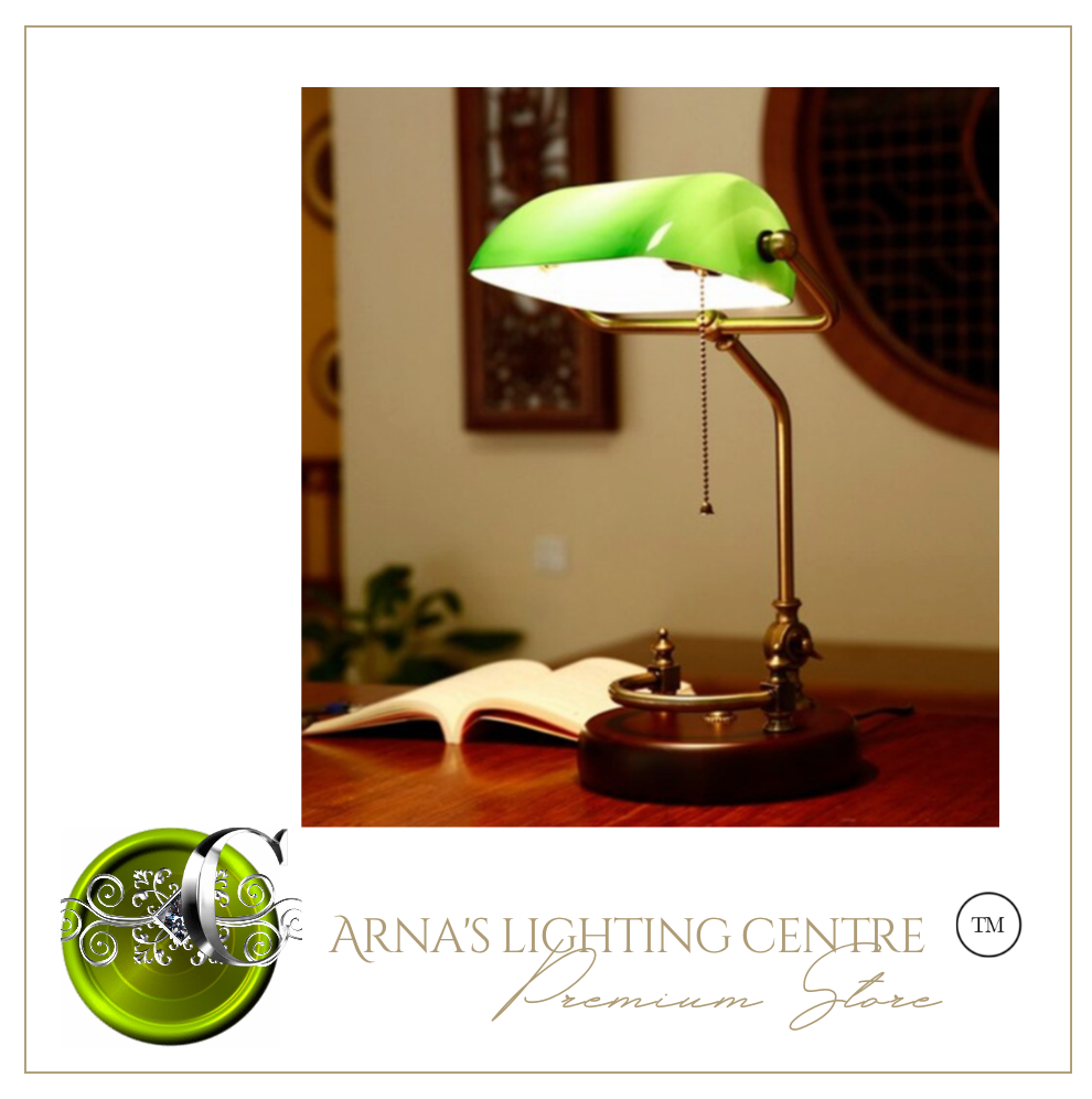 Arna Royal Collection - Classical Vintage Banker Lamp E27 Table Lamp Glass Lampshade Desk Lights 90V-240V