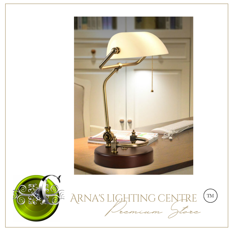 Arna Royal Collection - Classical Vintage Banker Lamp E27 Table Lamp Glass Lampshade Desk Lights 90V-240V