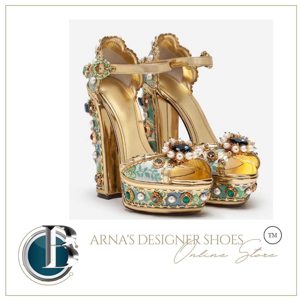 Luxury Women's Crystal Faux-Pearl Embellished Platform Chunky Heel