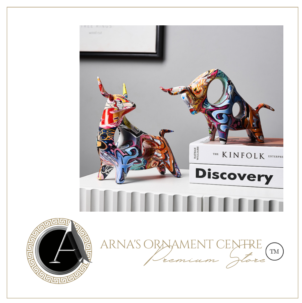 Nordic Sculpture Designer Bull Statue x2 Book Shelf Accessories - Office Home & Living