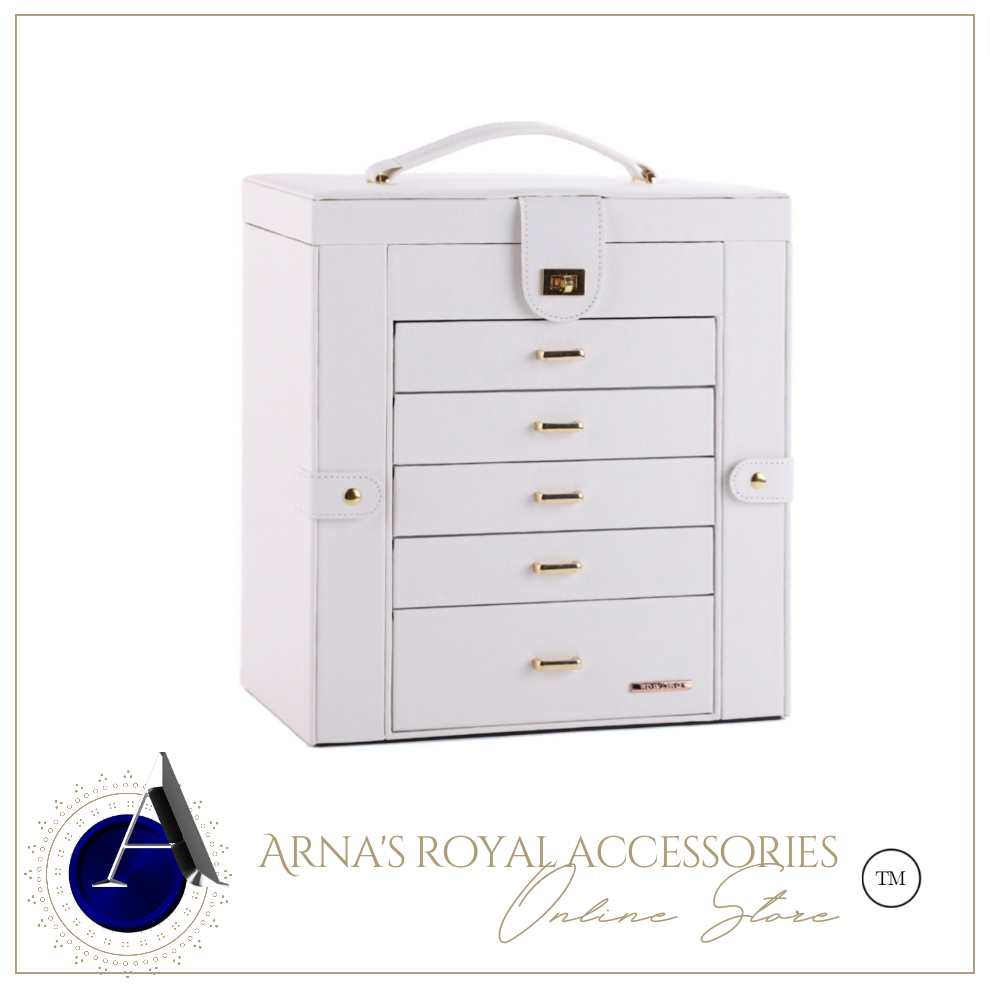 Luxury Rowling Leather Extra Large White Jewellery Box Mirrored Cabinet