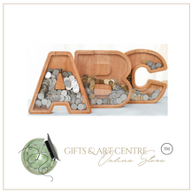 Load image into Gallery viewer, Child&#39;s Room - Piggy Bank Letters Alphabet - Wooden Name Art (5 Letters to Customise Name) Wall Feature or Book Shelf
