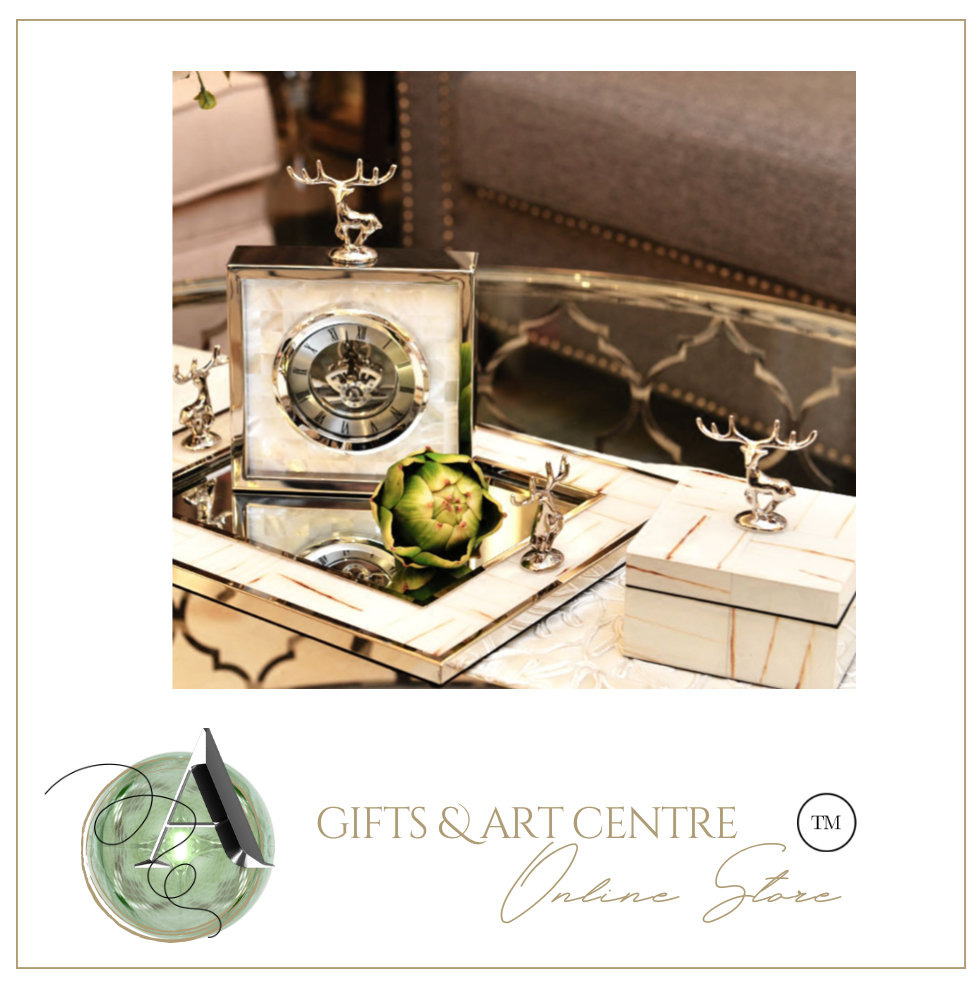 European Classical Silver Deer Table Clock Creativity Silver Iron Frame Marble Texture Vintage Clocks Office Desktop Ornaments