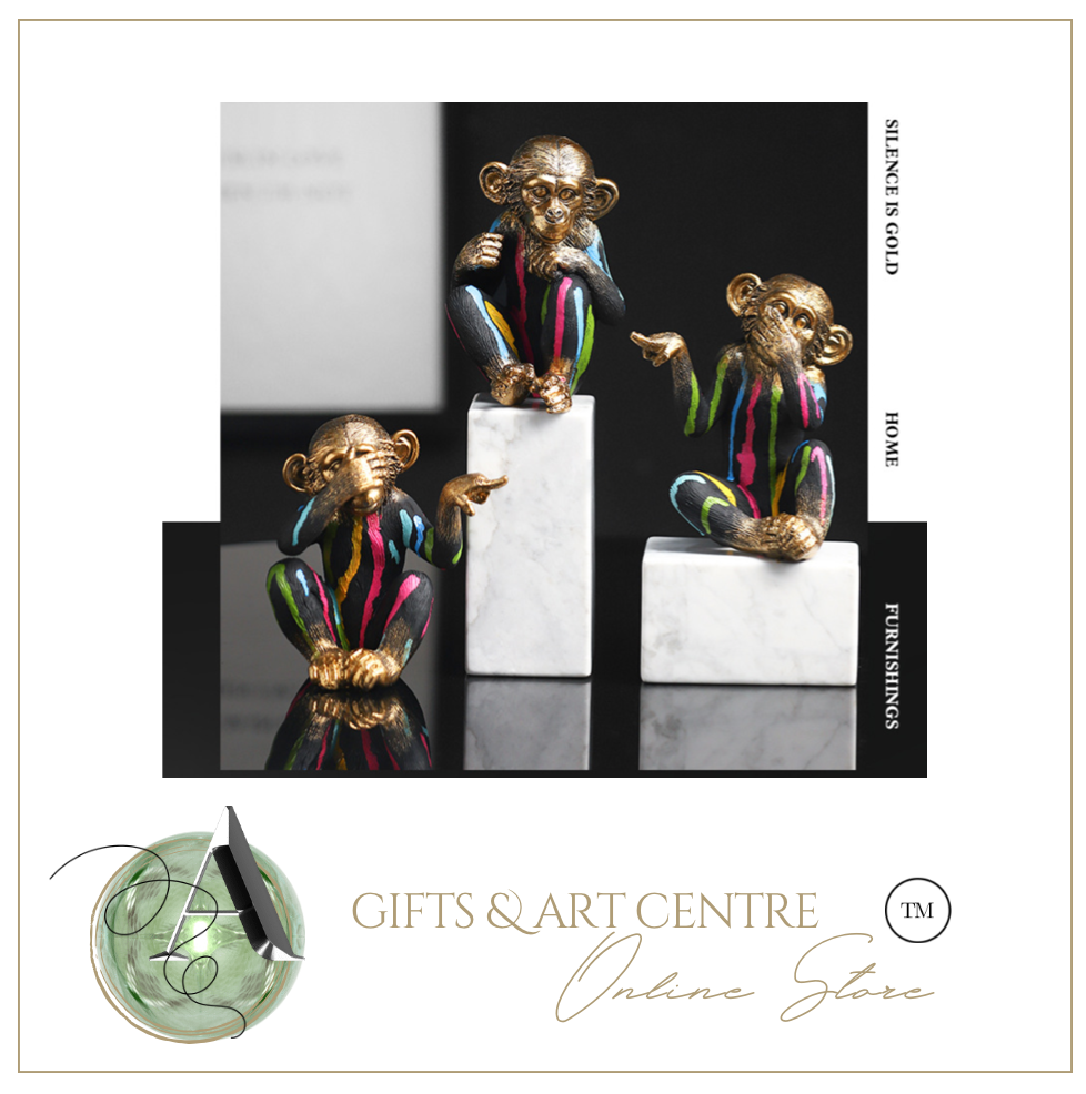 Nordic Sculpture Monkey Statue Book Shelf Accessories x3 - Office Home & Living