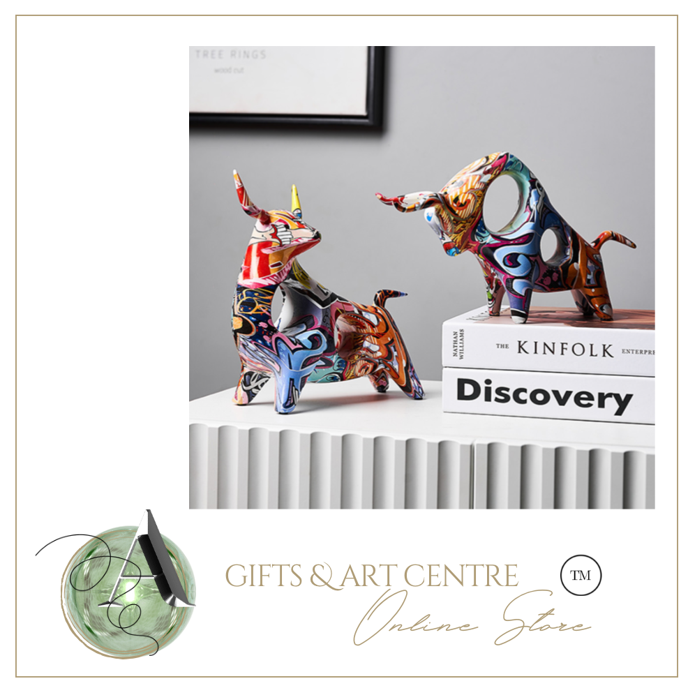 Nordic Sculpture Designer Bull Statue x2 Book Shelf Accessories - Office Home & Living