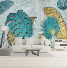 Load image into Gallery viewer, &quot;Arna Collection&quot; - Feature Wall - 3D Hand Painted Lines Golden Tropical Leaves Three-Dimensional Wall Sticker Removable - 10 Square Meters (Many Sizes)
