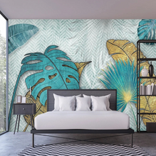 Load image into Gallery viewer, &quot;Arna Collection&quot; - Feature Wall - 3D Hand Painted Lines Golden Tropical Leaves Three-Dimensional Wall Sticker Removable - 10 Square Meters (Many Sizes)
