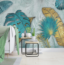 Load image into Gallery viewer, &quot;Arna Collection&quot; - Feature Wall - 3D Hand Painted Lines Golden Tropical Leaves Three-Dimensional Wall Sticker Removable - 10 Square Meters (Many Sizes)
