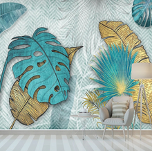 Load image into Gallery viewer, &quot;Arna Collection&quot; - Feature Wall - 3D Hand Painted Lines Golden Tropical Leaves Three-Dimensional Wall Sticker Removable - 10 Square Meters (Many Sizes)

