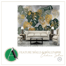Load image into Gallery viewer, &quot;Arna Collection&quot; - Feature Wall - Vintage Gold &amp; Green Leaf Wall Sticker Removable - 10 Square Meters (Many Sizes)

