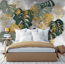Load image into Gallery viewer, &quot;Arna Collection&quot; - Feature Wall - Vintage Gold &amp; Green Leaf Wall Sticker Removable - 10 Square Meters (Many Sizes)
