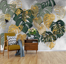 Load image into Gallery viewer, &quot;Arna Collection&quot; - Feature Wall - Vintage Gold &amp; Green Leaf Wall Sticker Removable - 10 Square Meters (Many Sizes)
