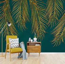 Load image into Gallery viewer, &quot;Arna Collection&quot; - Feature Wall - Vintage Green &amp; Gold Leaf Wall Sticker Removable - 10 Square Meters (Many Sizes)
