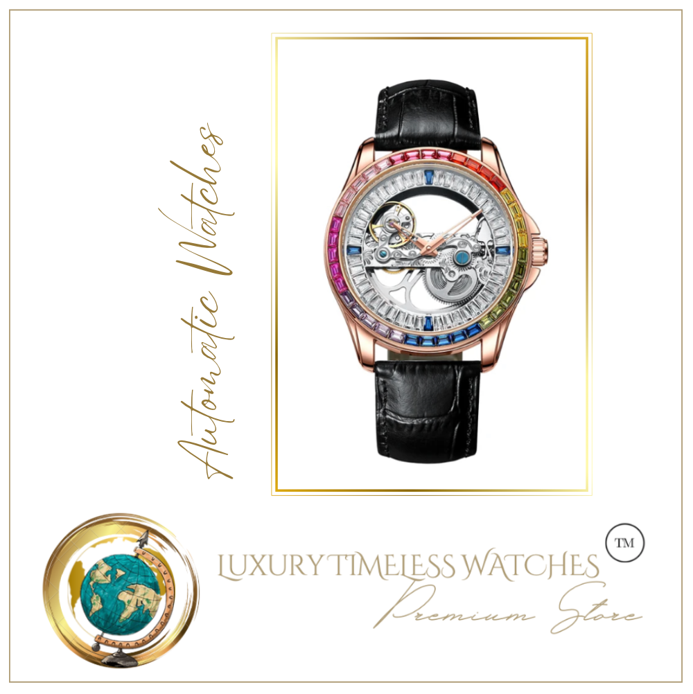 Luxury Rainbow Automatic Watch with Diamond Inlay Silver