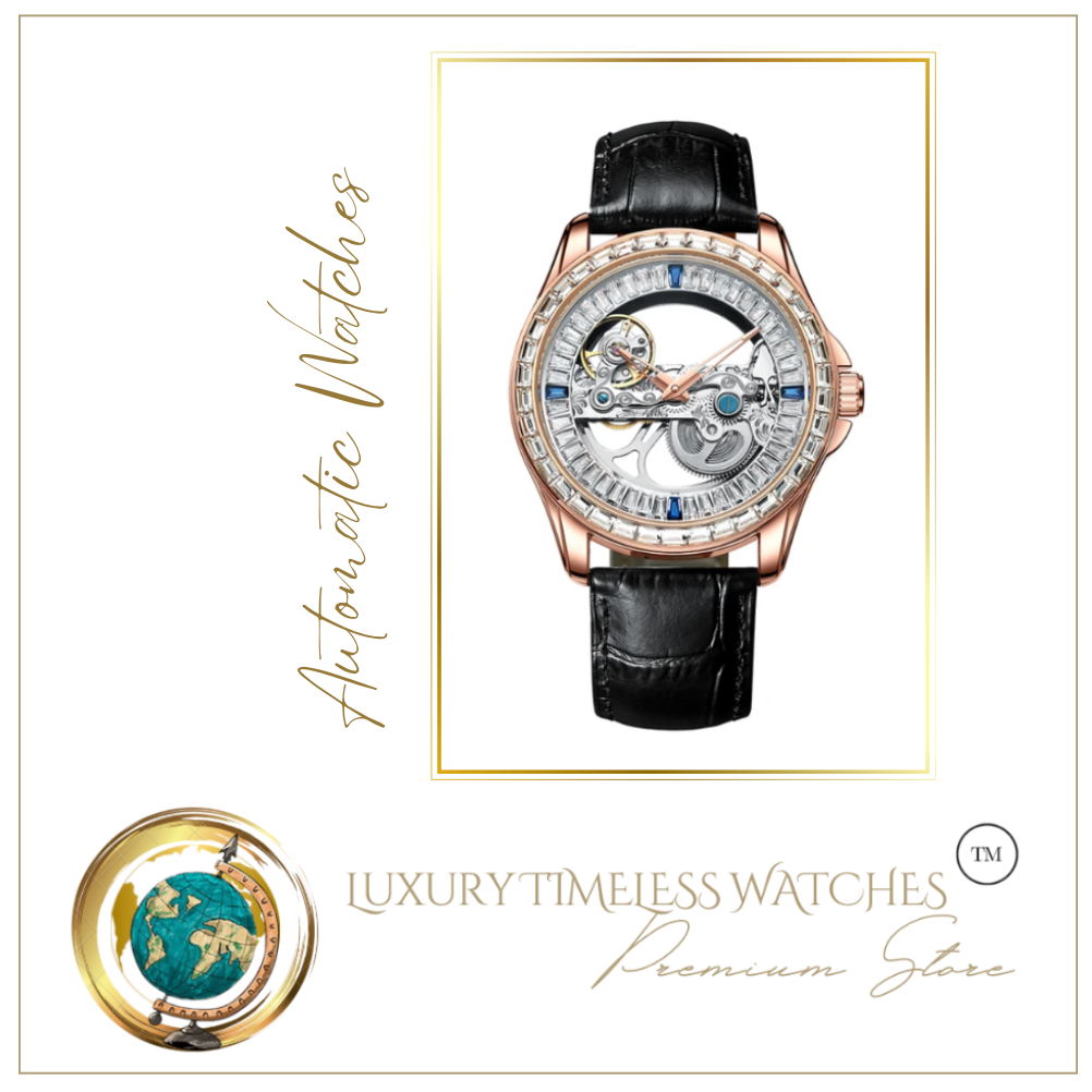 Luxury Diamond Automatic Watch with Diamond Inlay Rose Gold