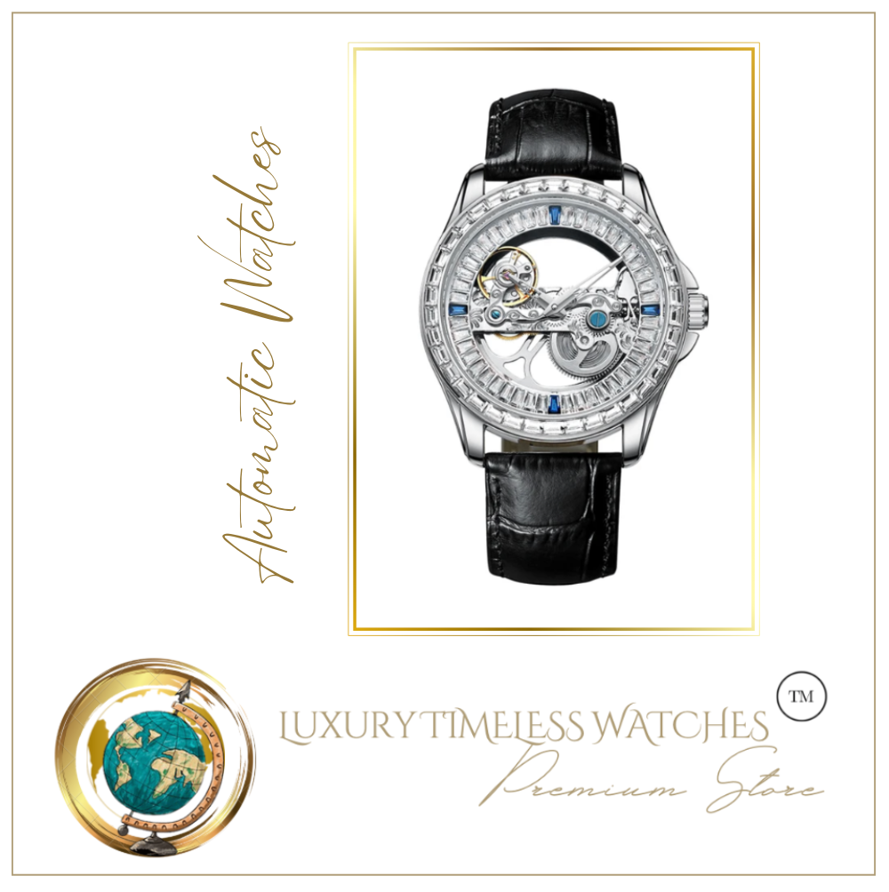 Luxury Diamond Automatic Watch with Diamond Inlay Silver