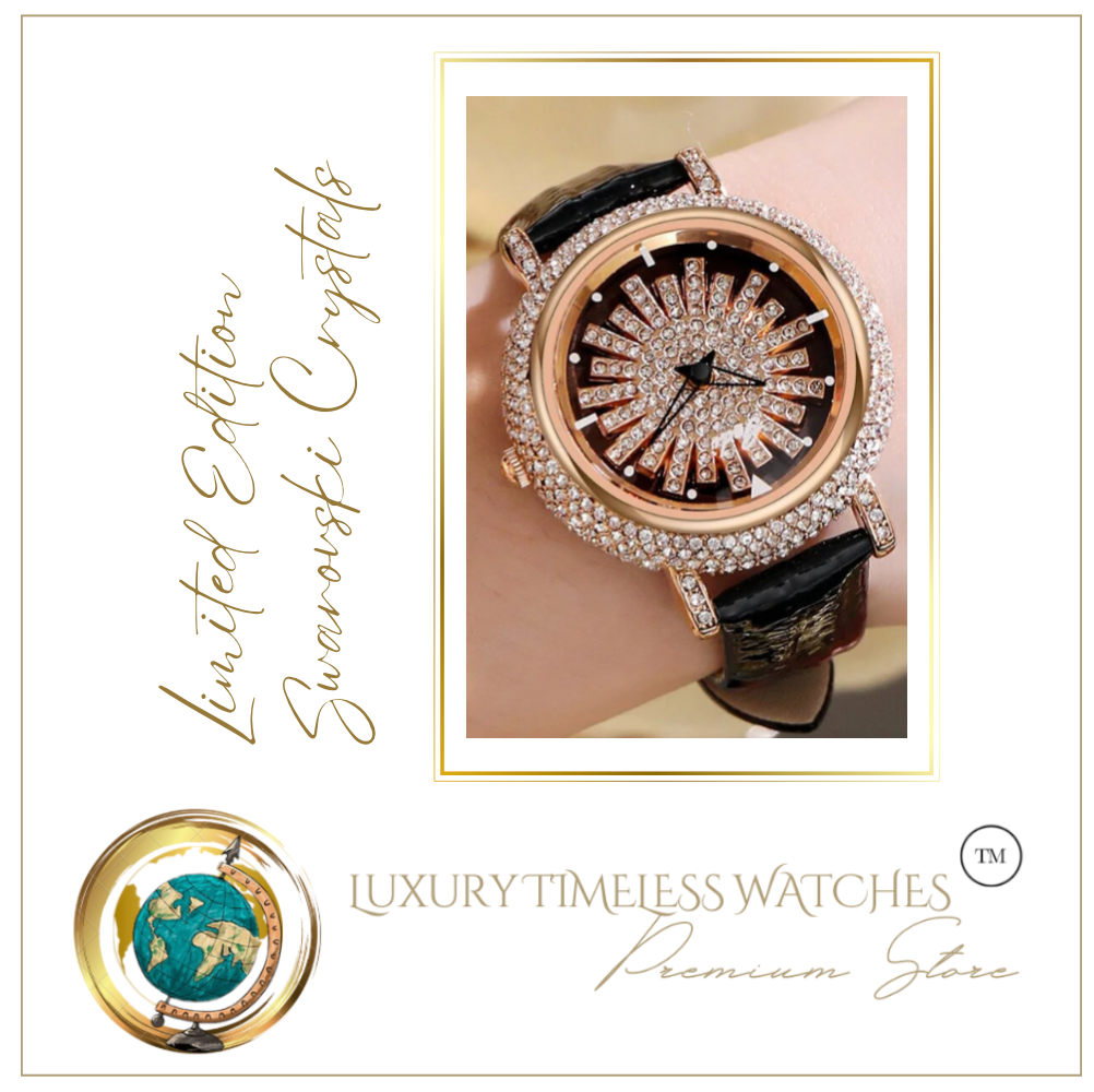 Limited Edition - Swarovski Crystal Diamonds Leather Black Spins 360