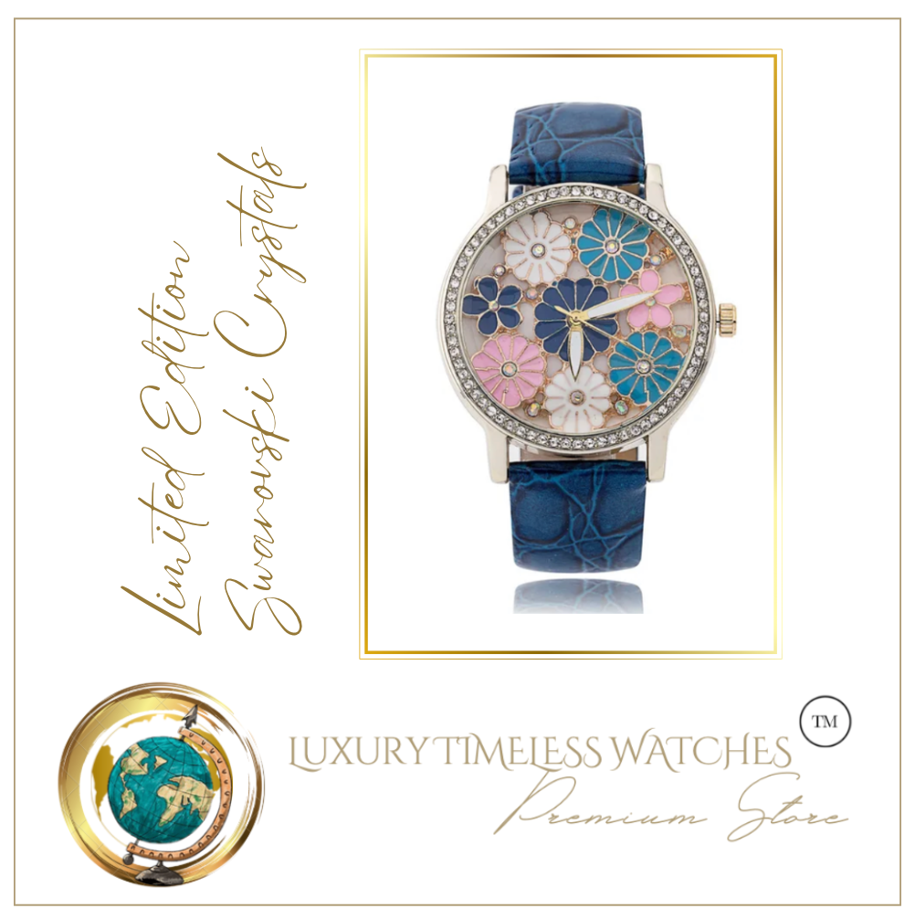 Limited Edition - Swarovski Crystal Floral Metallic Blue