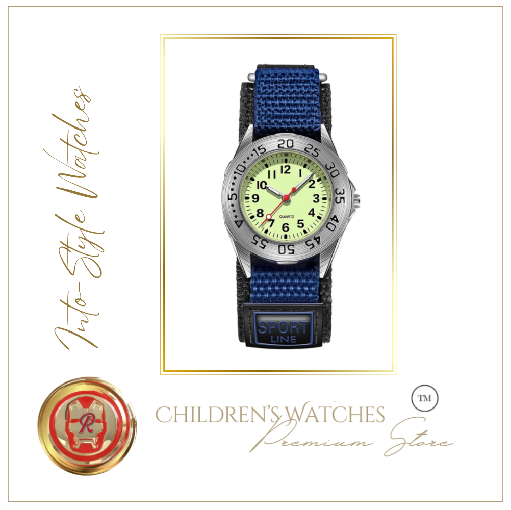 Sports Watch Rotating Bezel Velcro Straps Navy