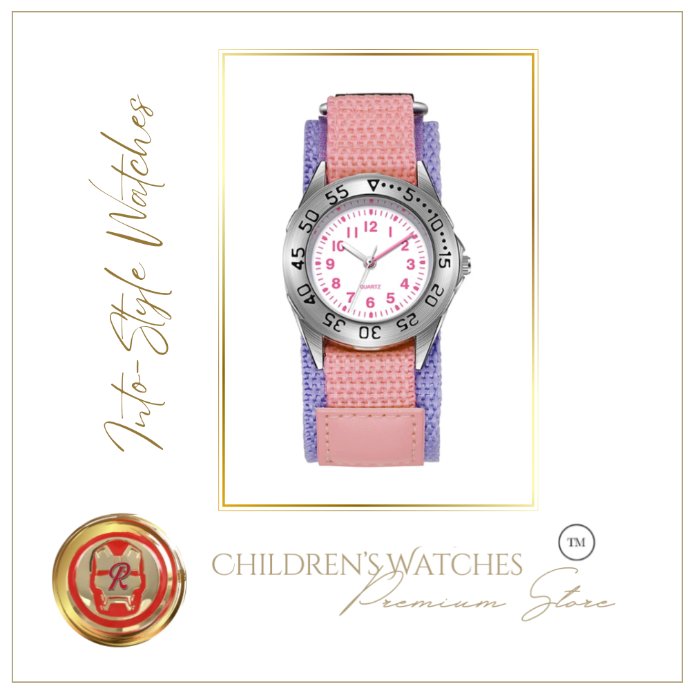 Sports Watch Rotating Bezel Velcro Straps Pink Purple