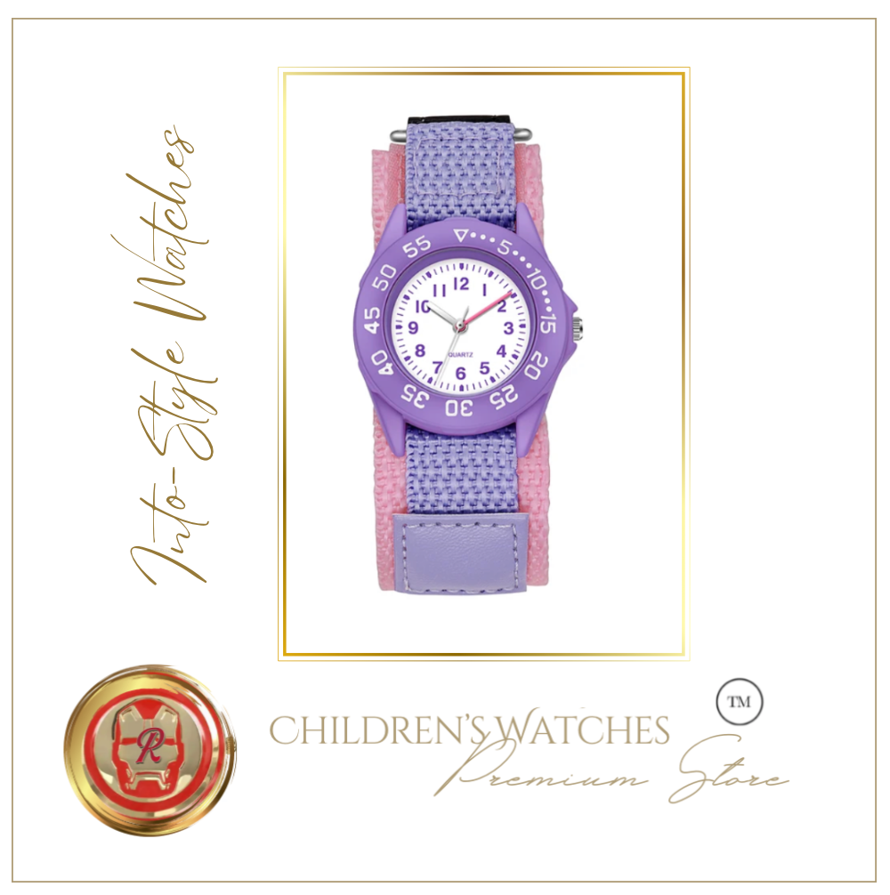 Sports Watch Rotating Bezel Velcro Straps Purple Pink